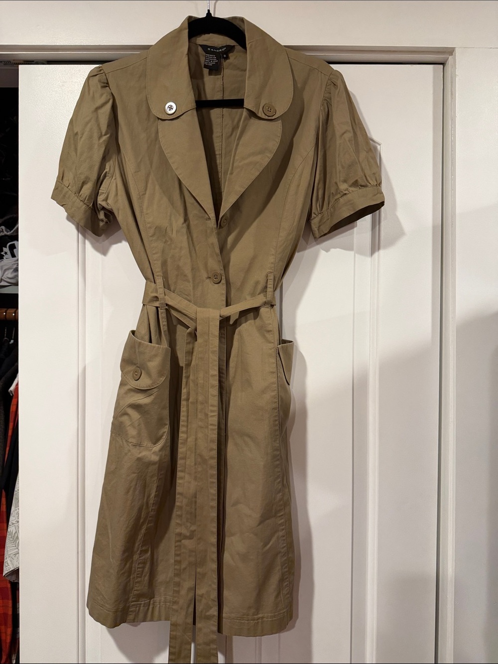 Sandro Paris Utility Shirt Dress Taupe Belted Short Sleeve Size 8